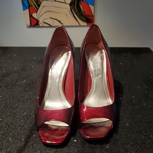 BCBGeneration Burgundy peep toe heels